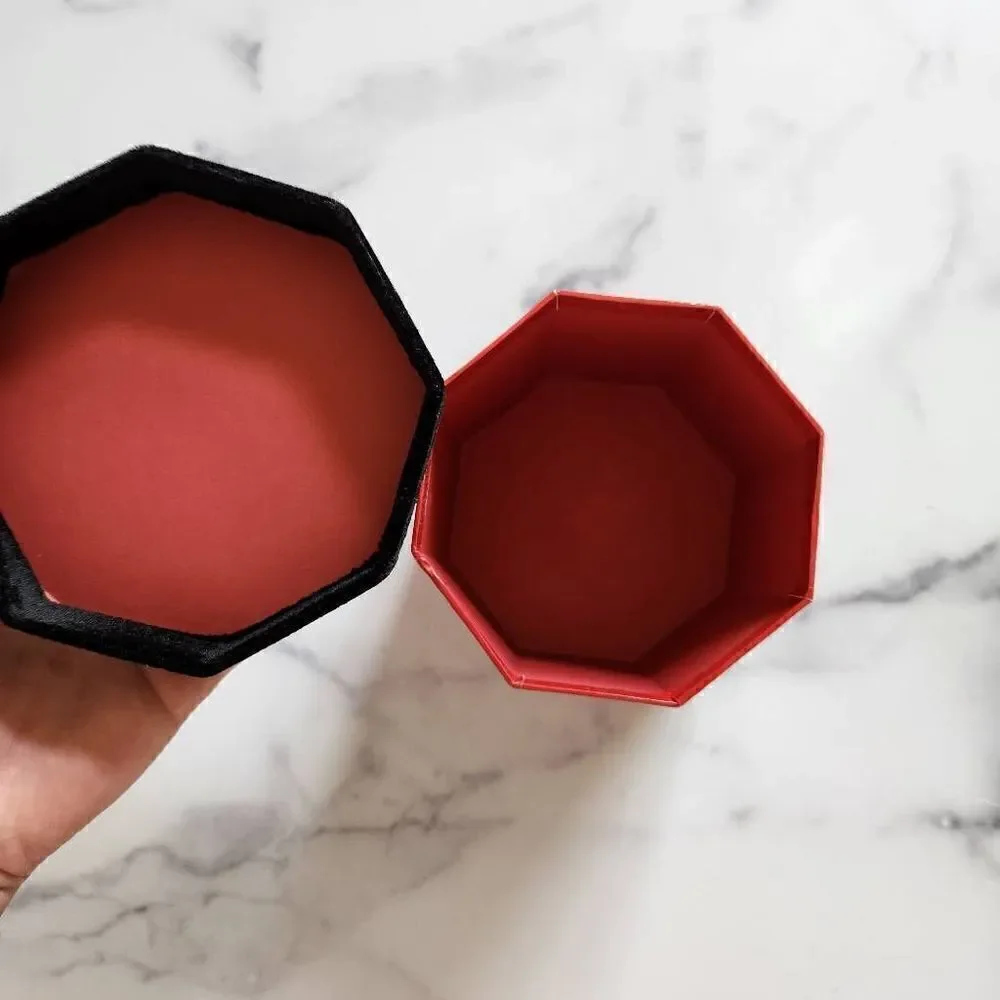 Octagon red heart black velvet gift box present storage